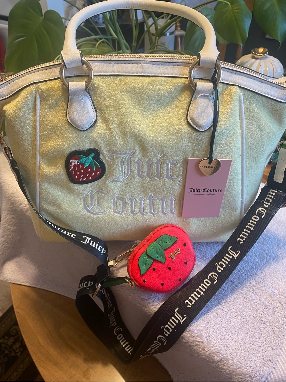 NWT Juicy Couture Yellow Terry bag with Strawberry and White Accent